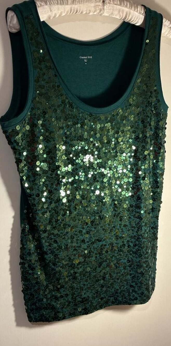 Garnet Hill Sequin Tank Top Size M Green Cotton Modal